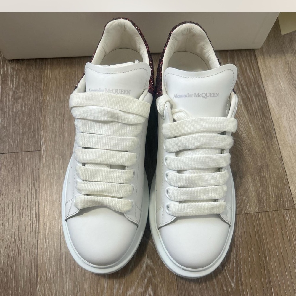 Alexander McQueen White Sneakers with Red Glitter Accent